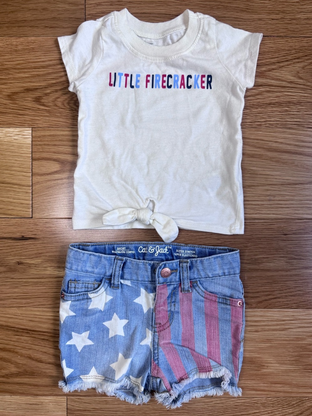 Little Firecracker Tee & American Flag Denim Shorts Set
